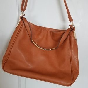 Cognac brown leather messenger shoulder bag